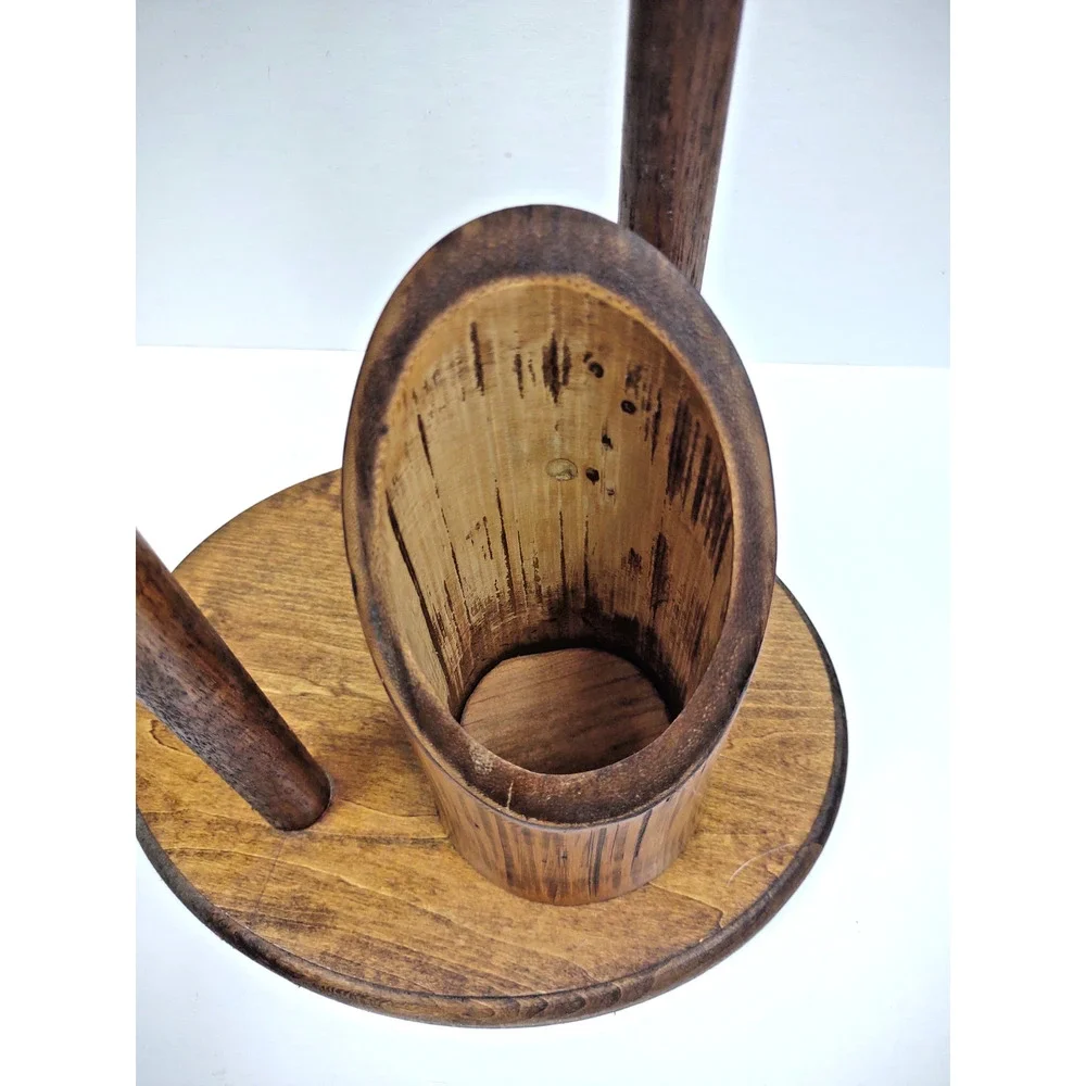 MCM Natural Bamboo Ikebana Teak Triple Candelabra Candle Holder 24